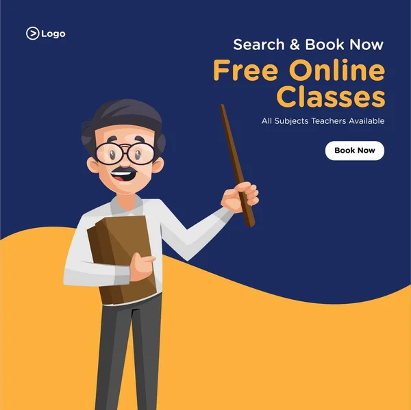Banner Design Search Book Free Online Classes Teacher Vector Graphic — Stock Vector