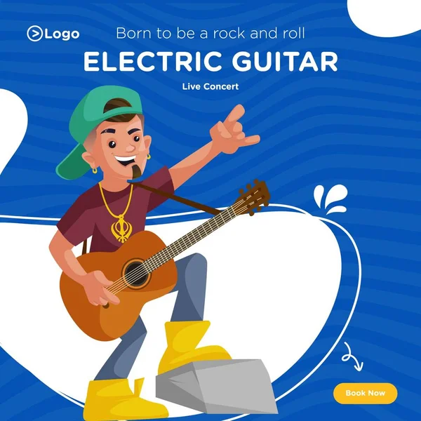 Banner Diseño Guitarra Eléctrica Concierto Vivo Ilustración Gráfica Vectorial — Vector de stock