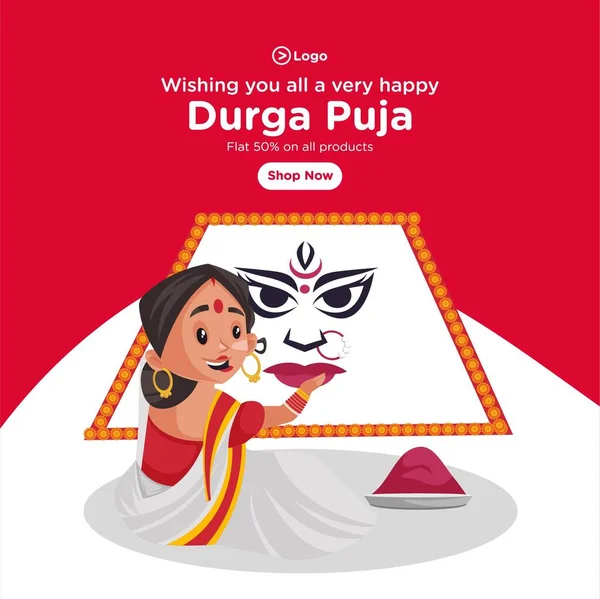 Durga Puja Mutluluklar Dilemek Için Afiş Tasarımı Vektör Grafik Illüstrasyonu — Stok Vektör