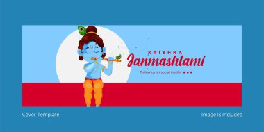 Hint festivali Krishna janmashtami karikatür stili illüstrasyonunun bayrak tasarımı.