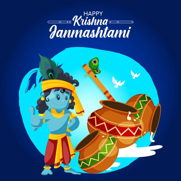 Banner Design Šťastné Krishna Janmashtami Indické Festivalové Šablony — Stockový vektor