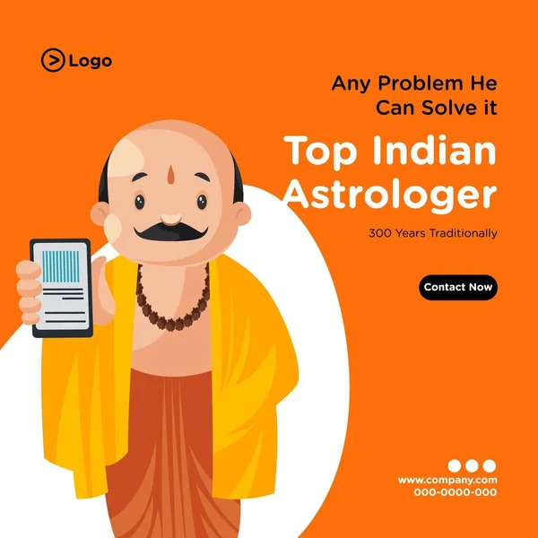 Banner Design Del Modello Astrologo Indiano Superiore Illustrazione Grafica Vettoriale — Vettoriale Stock