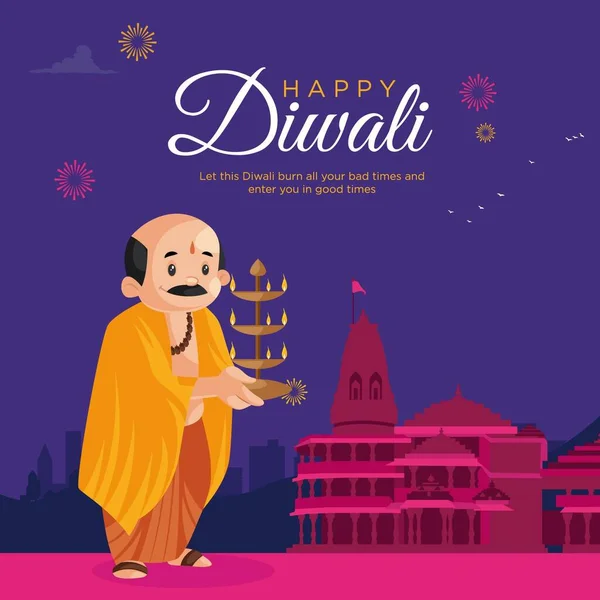 Happy Diwali Indiase Festival Banner Ontwerp Sjabloon — Stockvector