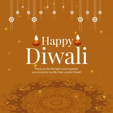 Işık festivalinin bayrak tasarımı Mutlu Diwali Hint festivali şablonu.