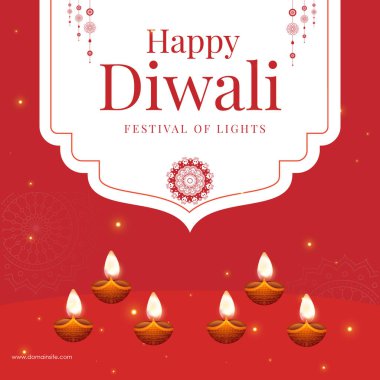 Işık festivalinin bayrak tasarımı Mutlu Diwali Hint festivali şablonu.