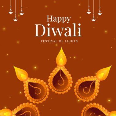 Işık festivalinin bayrak tasarımı Mutlu Diwali Hint festivali şablonu.