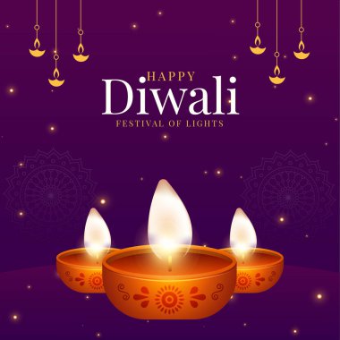 Işık festivalinin bayrak tasarımı Mutlu Diwali Hint festivali şablonu.