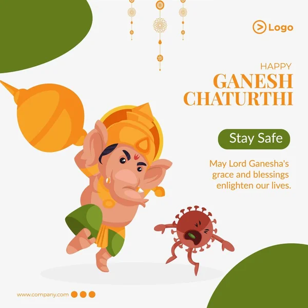 Ινδικό Φεστιβάλ Χαρούμενος Ganesh Chaturthi Banner Πρότυπο Σχεδιασμού — Διανυσματικό Αρχείο