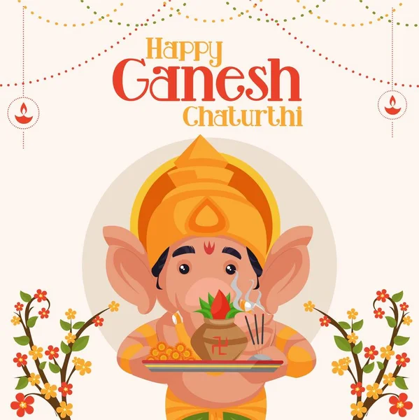 Happy Ganesh Chaturthi Indyjski Szablon Baner Festiwalowy — Wektor stockowy