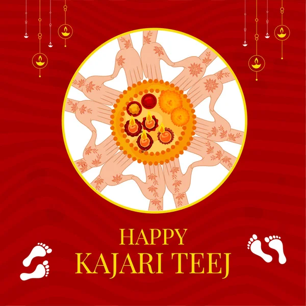 Happy Kajari Teej Indian Festival Banner Design Template — Stock Vector