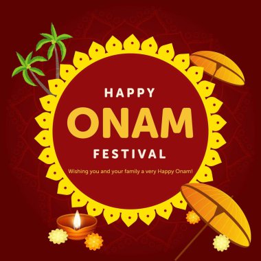 Mutlu Onam çizgi film şablonunun pankart tasarımı.