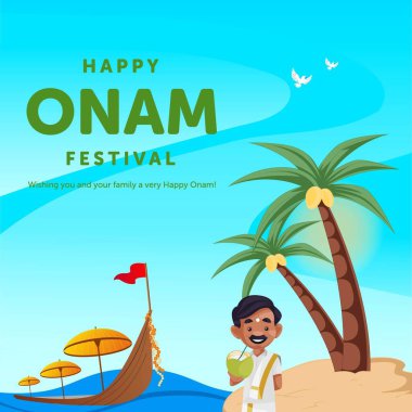 Mutlu Onam çizgi film şablonunun pankart tasarımı.
