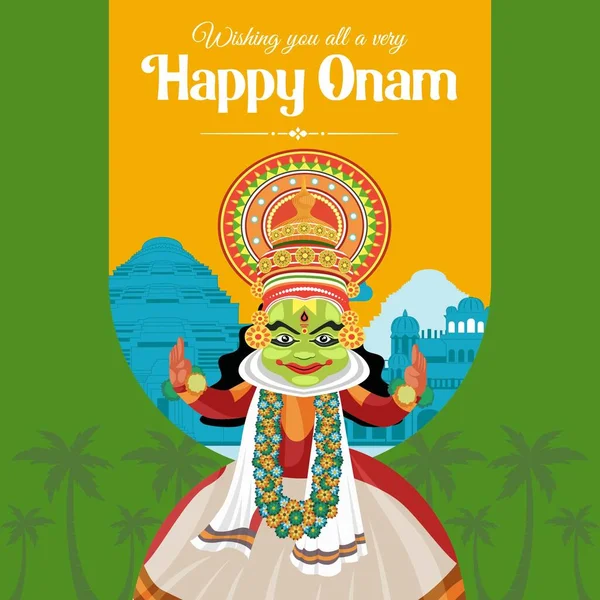 Wir Wünschen Ihnen Allen Ein Sehr Frohes Onam Festival Banner — Stockvektor