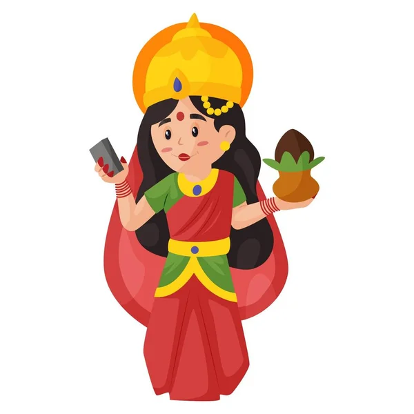 Godin Lakshmi Houdt Kaart Pooja Kalash Haar Handen Vector Grafische — Stockvector