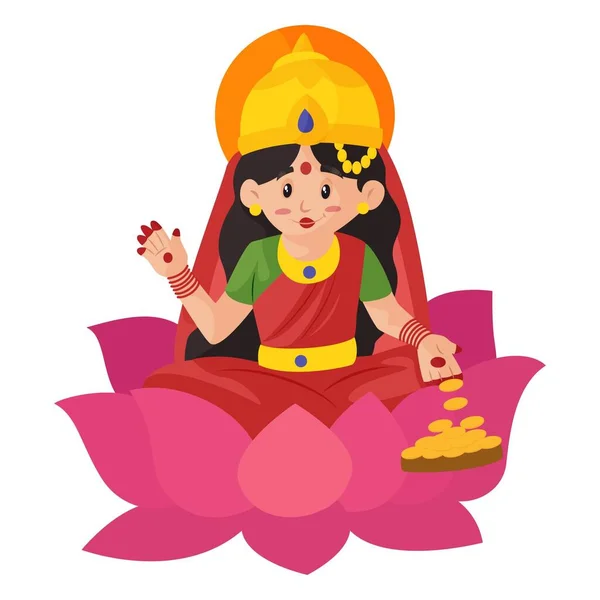 Goddess Lakshmi Sitting Lotus Flower Giving Blessing Vector Graphic Illustration — Stock Vector