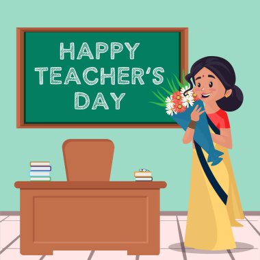 Mutlu öğretmenler günü çizgi film tarzı pankart tasarım şablonu.