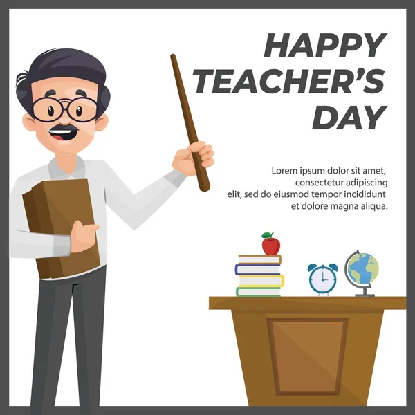 Banner Design Happy Teacher Day Cartoon Style Illustration — Stock Vector