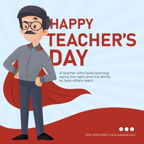 Banner Design Happy Teacher Day Cartoon Style Illustration — Stock Vector