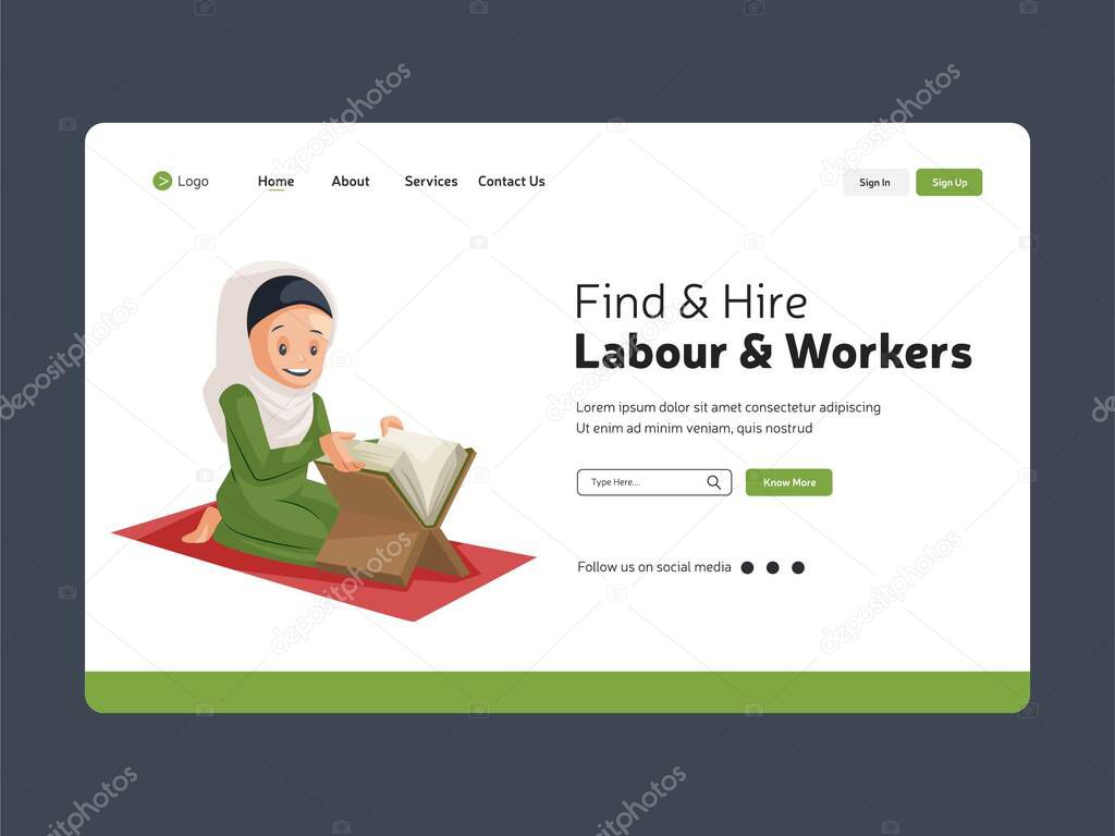 Hire labour and workers landing page. Vector graphic illustration.