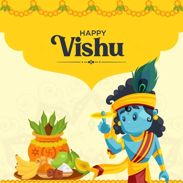 Mutlu Vishu Nun Bayrak Tasarımı Vektör Grafik Illüstrasyonu — Stok Vektör