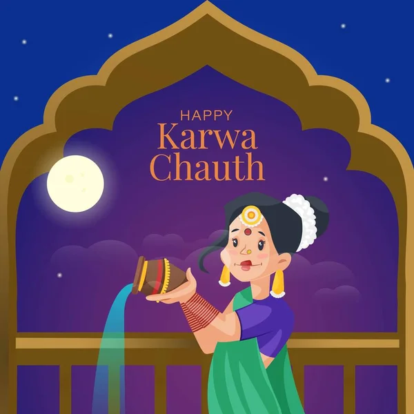 Bannerdesign Der Illustration Cartoon Stil Von Karwa Chauth — Stockvektor