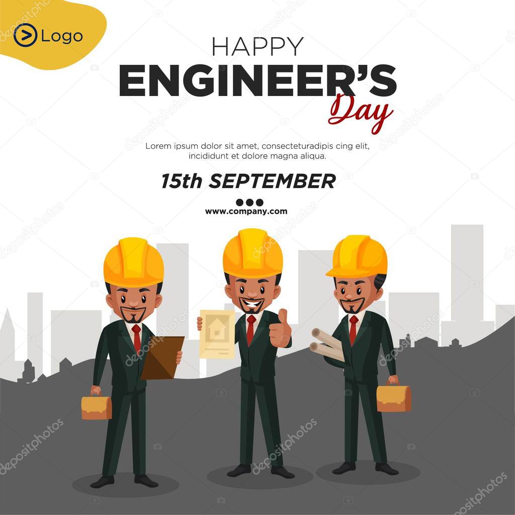 Banner design of happy engineer's day cartoon style template.