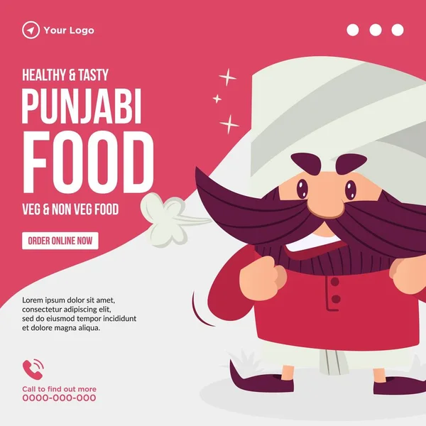 Gezonde Smakelijke Punjabi Voedsel Cartoon Stijl Banner Ontwerp Sjabloon — Stockvector