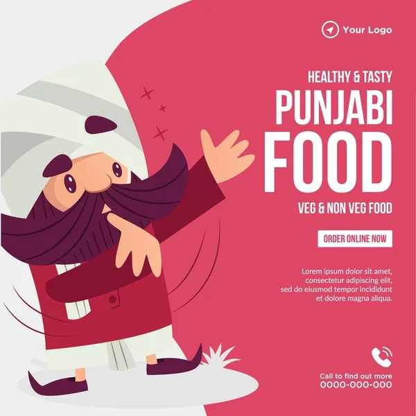 Gezonde Smakelijke Punjabi Voedsel Cartoon Stijl Banner Ontwerp Sjabloon — Stockvector