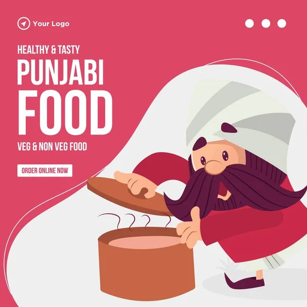 Gesunde Und Leckere Punjabi Lebensmittel Cartoon Stil Banner Design Vorlage — Stockvektor