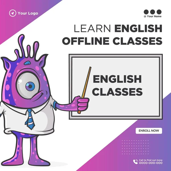 Design Banner Aprender Inglês Online Classes Modelo — Vetor de Stock