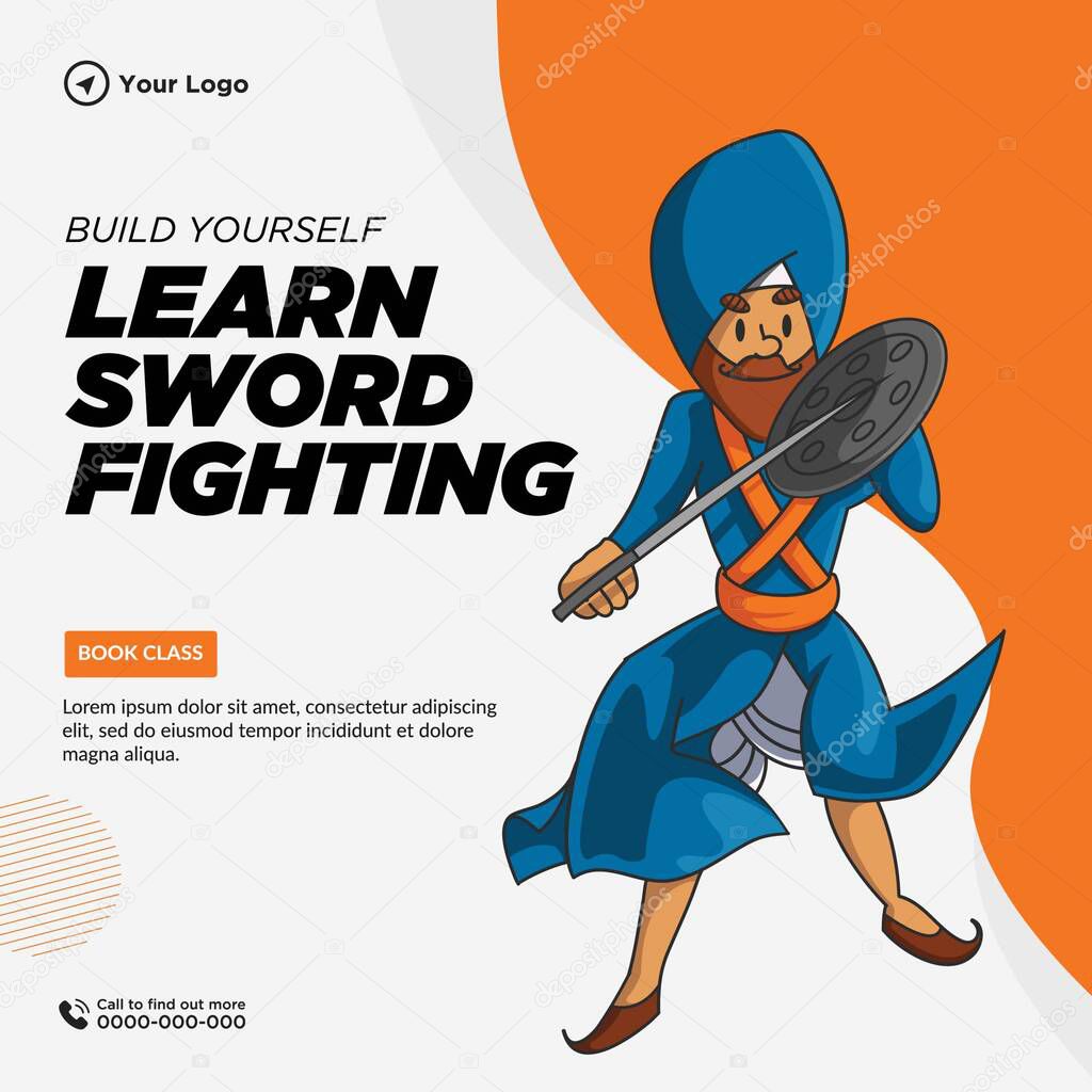 Banner design of build yourself learn sword fighting template.