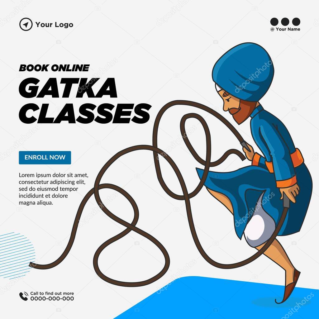 Banner design of book online gatka classes template.