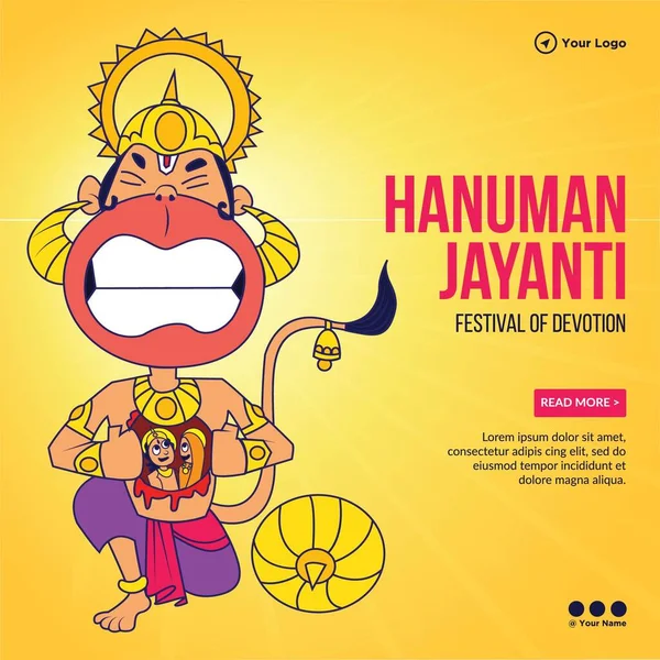 Banner Design Del Modello Hanuman Jayanti — Vettoriale Stock