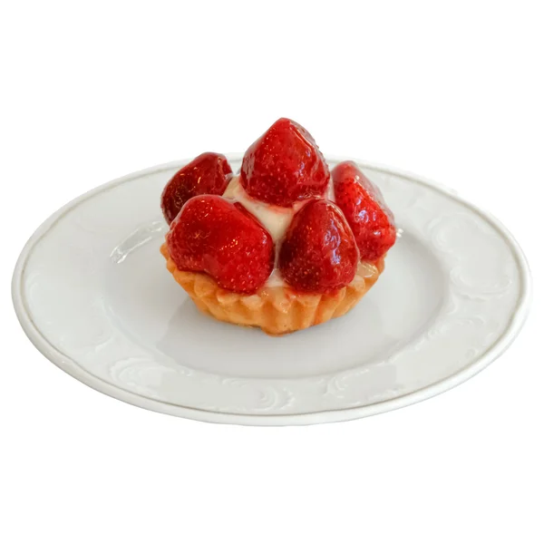 Prăjitură delicioasă cu căpșuni pe partea de sus — Fotografie, imagine de stoc