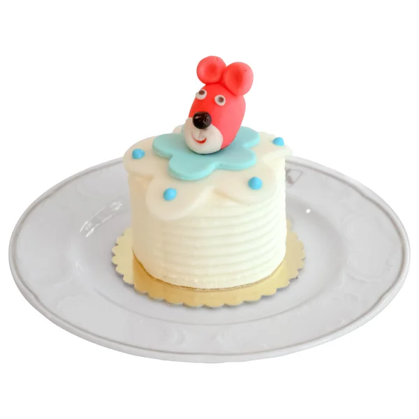 Mini viering verjaardagstaart versierd met dierenfiguren voor kinderen-partij — Stockfoto