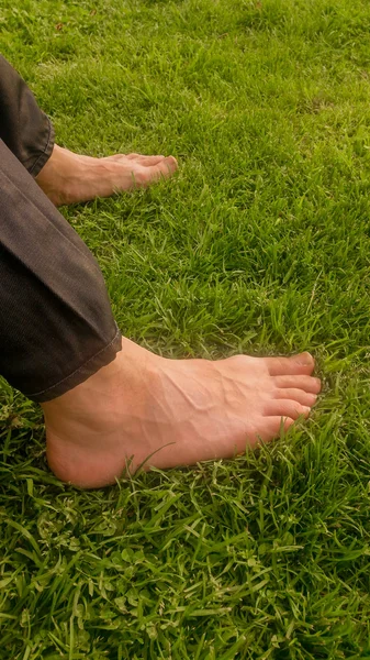 Barfuß auf grünem Gras im Sonnenlicht — Stockfoto