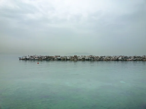 Belle jetée avec oiseaux, ciel et mer — Photo