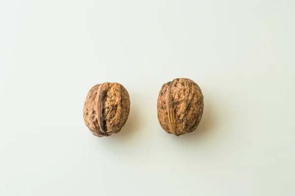Орехи в скорлупе на белом фоне — стоковое фото