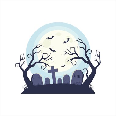 Ay ve mezarlık vektör tasarımlı Cadılar Bayramı kutlamanız kutlu olsun.