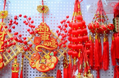 Çin geleneksel kırmızı fener süslemeleri, Atlılar Yılı. Jiangmen, Güney Çin Guangdong Eyaleti..