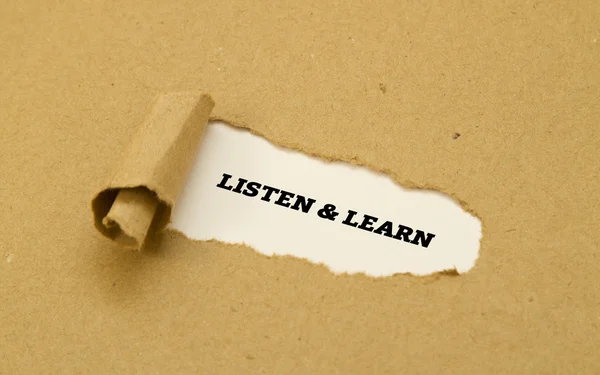 Ascoltare Imparare Iscrizione All Interno Del Foro Cartone — Foto Stock
