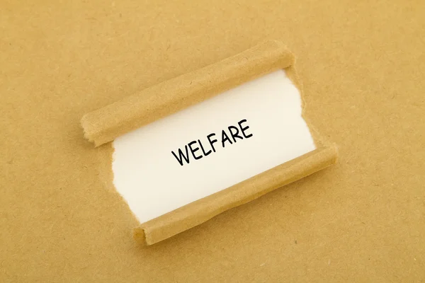 Welfare Напис Всередині Отвору Картоні — стокове фото