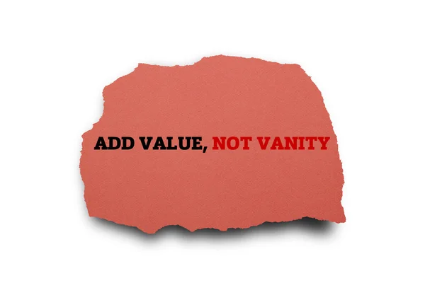 Add Value Vanity Inscription Sheet Paper Isolated White — Stock Photo, Image