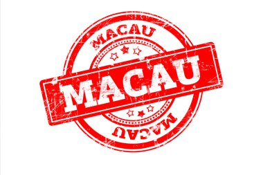 Macau yazıt üzerinde beyaz izole kırmızı pul