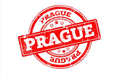 Prag yazıt üzerinde beyaz izole kırmızı pul