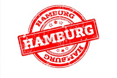Hamburg yazıt üzerinde beyaz izole kırmızı pul