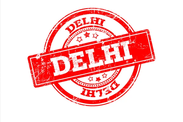 Carimbo Vermelho Com Inscrição Delhi Isolada Branco — Fotografia de Stock