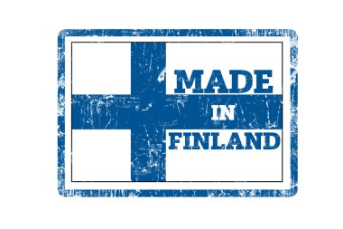 Finlandiya içinde yapılan yazılı kırmızı lastik damgası kelime ve grunge kenarları ile bayrak.