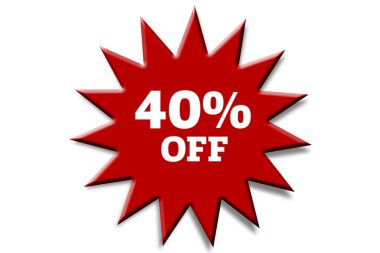 beyaz izole yazıt yüzde 40 kapalı kırmızı etiket