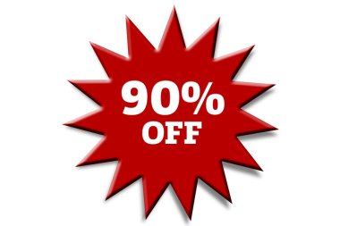 beyaz izole yazıt yüzde 90 kapalı kırmızı etiket